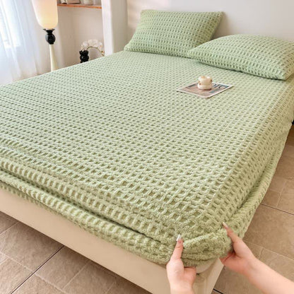 Warmes Spannbettlaken aus Fleece mit Waffelstruktur - Grün - Laken mit 2 Kissenbezügen - 200cm x 230cm - image 11