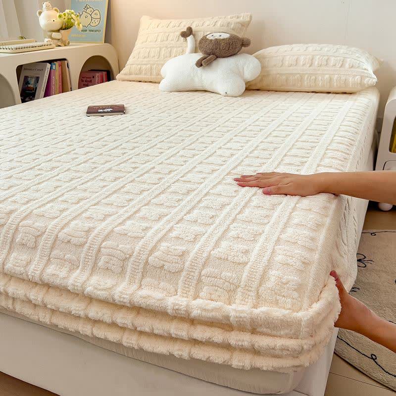 Warmes Spannbettlaken aus gestreiftem Bärenfleece - Beige - 2 Kissenbezüge - 48cm x 74cm - image 15