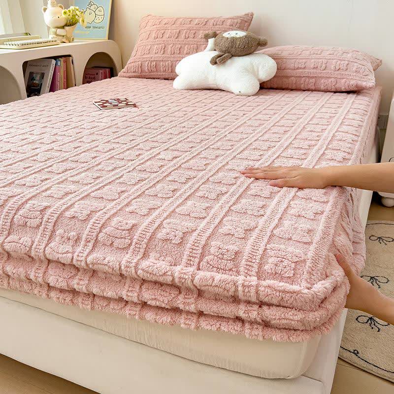 Warmes Spannbettlaken aus gestreiftem Bärenfleece - Rosa - 2 Kissenbezüge - 48cm x 74cm - image 9