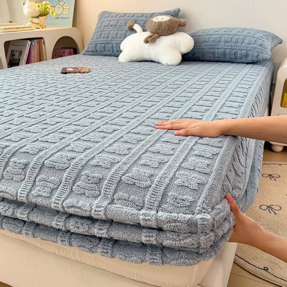 Warmes Spannbettlaken aus gestreiftem Bärenfleece - Blau - 2 Kissenbezüge - 48cm x 74cm - image 17