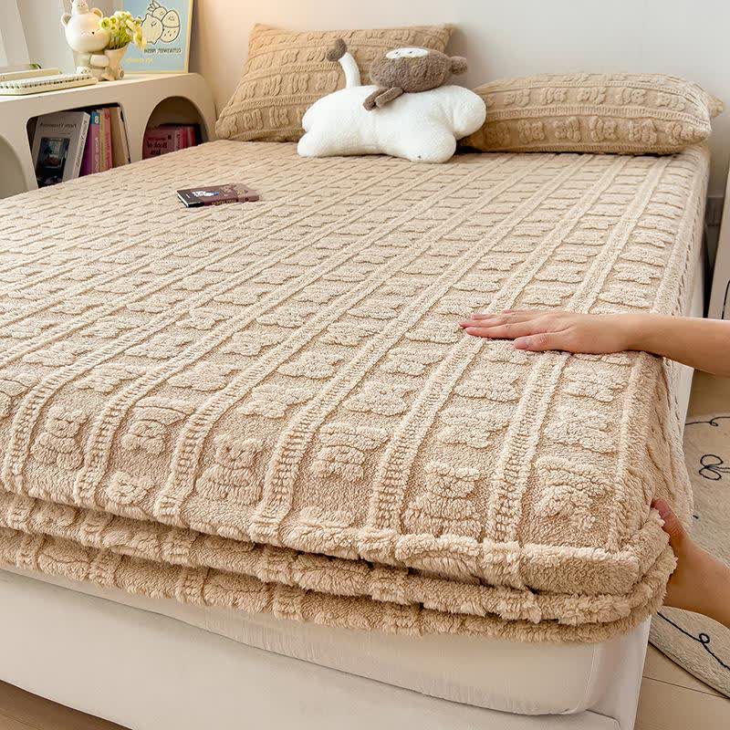 Warmes Spannbettlaken aus gestreiftem Bärenfleece - Khaki - 2 Kissenbezüge - 48cm x 74cm - image 11