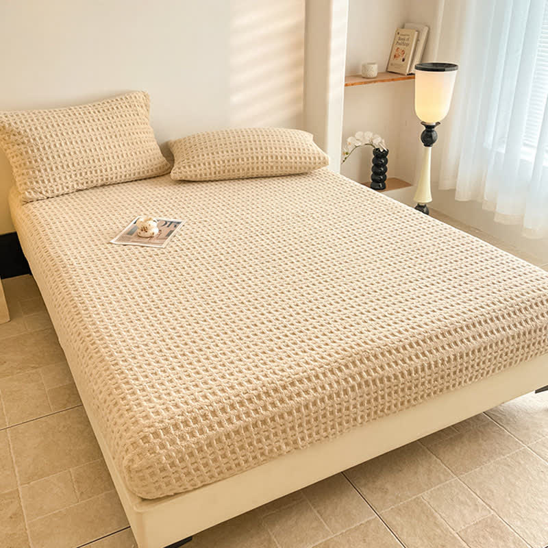 Warmes Spannbettlaken aus Fleece mit Waffelstruktur - image 3