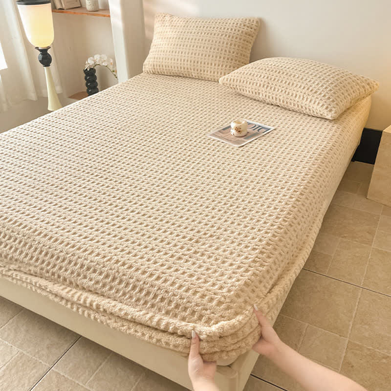 Warmes Spannbettlaken aus Fleece mit Waffelstruktur - image 4
