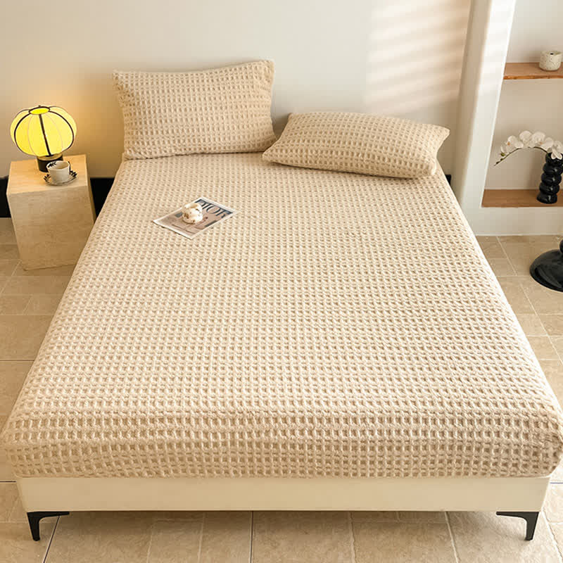 Warmes Spannbettlaken aus Fleece mit Waffelstruktur - image 2