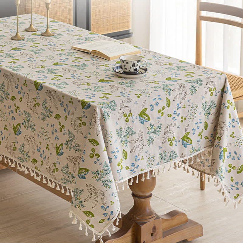 Tischdecke mit Quasten und frischem Blattmuster - 140cm x 260cm - image 0
