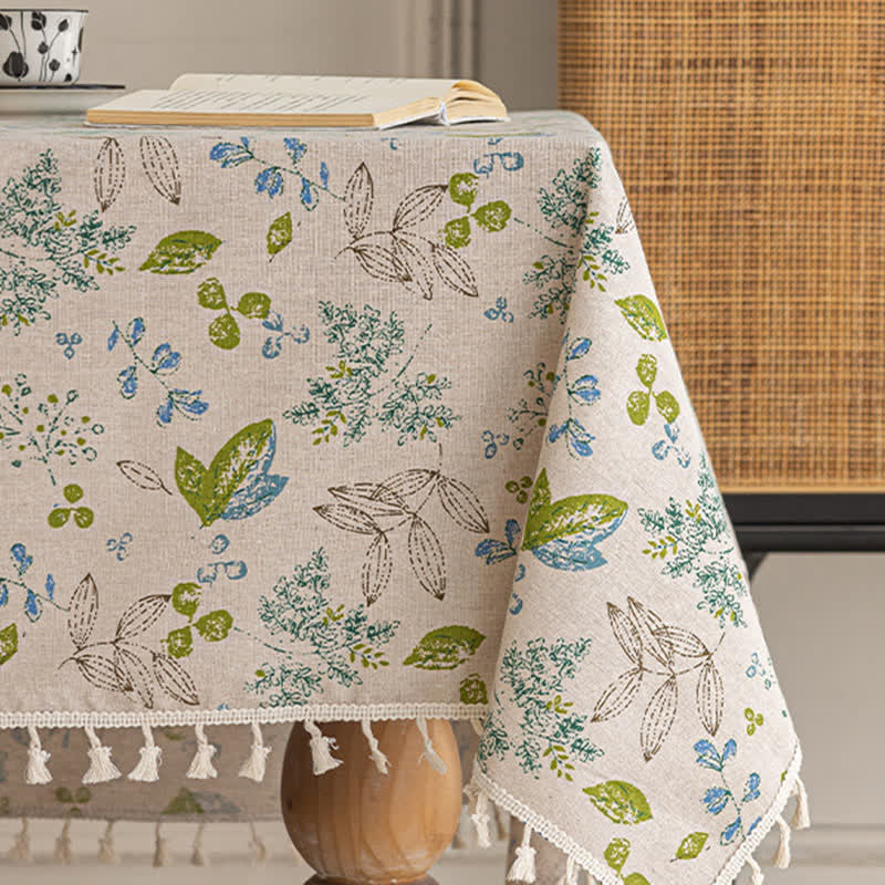 Tischdecke mit Quasten und frischem Blattmuster - image 2