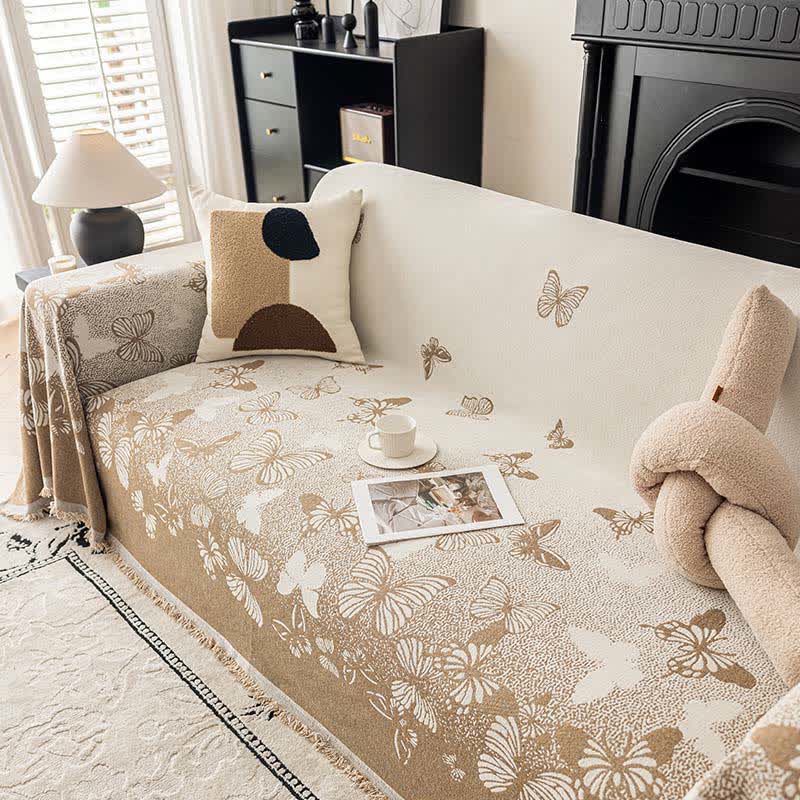 Verträumte Schmetterlings-Chenille-Sofa-Überwurfdecke - Braun - 180cm x 340cm - image 4