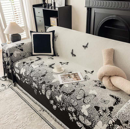 Verträumte Schmetterlings-Chenille-Sofa-Überwurfdecke - Schwarz - 180cm x 340cm - image 2