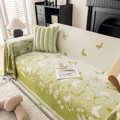 Verträumte Schmetterlings-Chenille-Sofa-Überwurfdecke - Grün - 180cm x 340cm - image 0