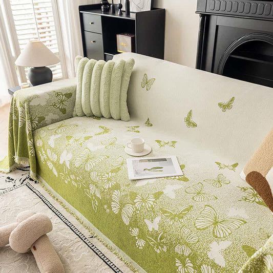 Verträumte Schmetterlings-Chenille-Sofa-Überwurfdecke - Grün - 180cm x 340cm - image 0