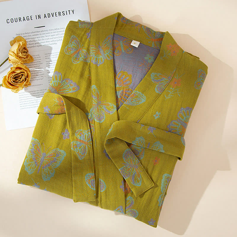 Vintage Schmetterling Kimono Baumwollgaze Bademantel - image 1