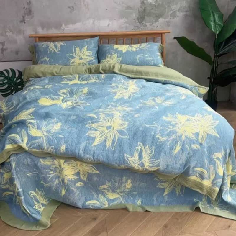 Dahlia Baumwollgaze-Bettwäscheset (4-teilig) - Blau - 220cm x 240cm - image 14