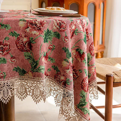 Elegante Tischdecke mit Spitzenbesatz und Blumenmuster - image 8