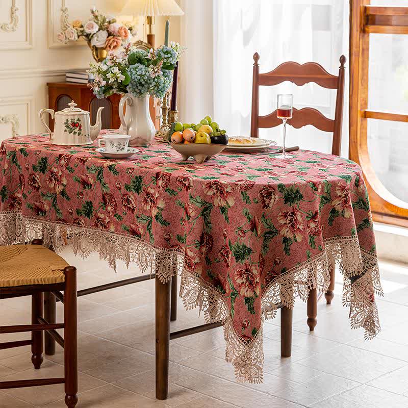 Elegante Tischdecke mit Spitzenbesatz und Blumenmuster - Rosa - 140cm x 250cm - image 2