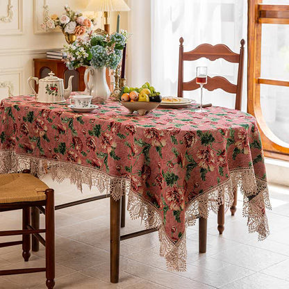 Elegante Tischdecke mit Spitzenbesatz und Blumenmuster - Rosa - 140cm x 250cm - image 2