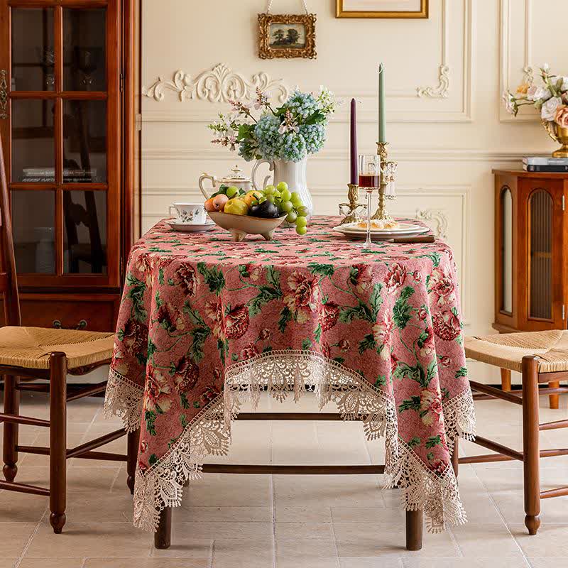 Elegante Tischdecke mit Spitzenbesatz und Blumenmuster - image 6