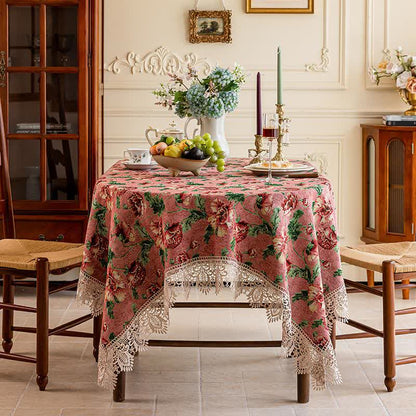 Elegante Tischdecke mit Spitzenbesatz und Blumenmuster - image 6