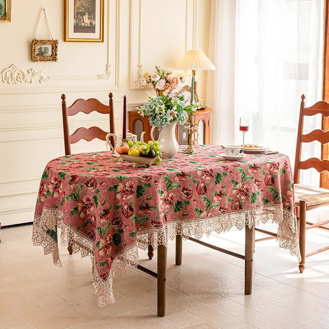 Elegante Tischdecke mit Spitzenbesatz und Blumenmuster - image 3