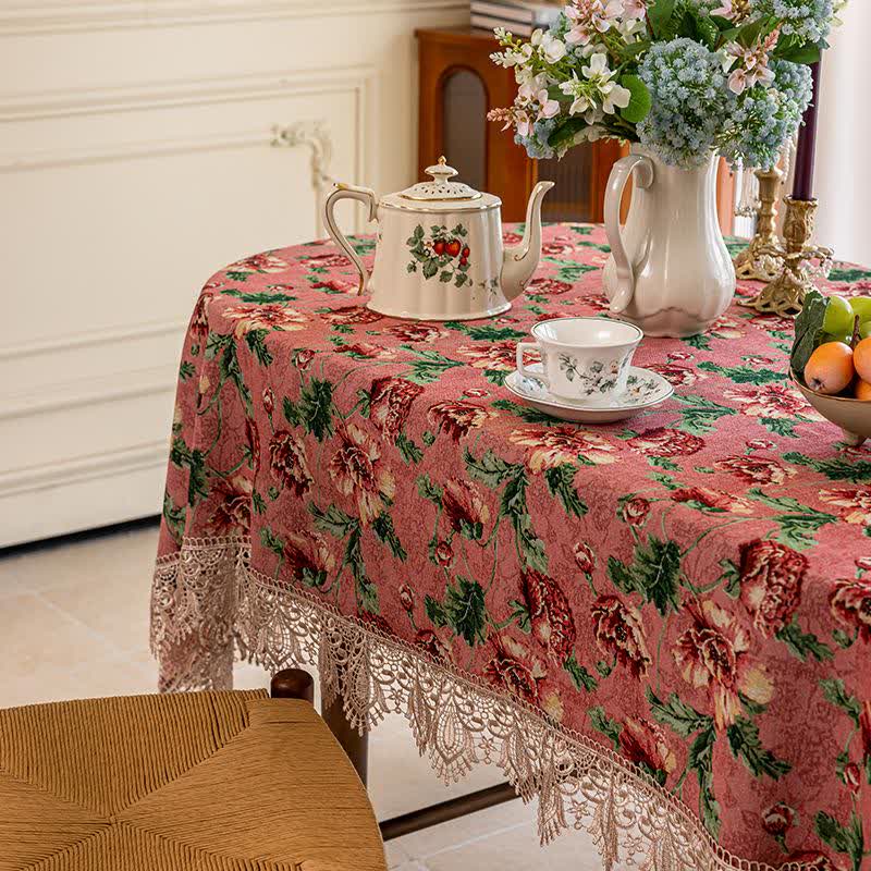 Elegante Tischdecke mit Spitzenbesatz und Blumenmuster - image 7