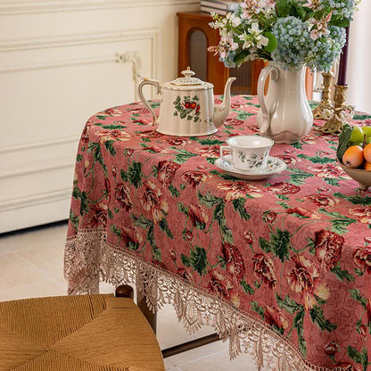Elegante Tischdecke mit Spitzenbesatz und Blumenmuster - image 7