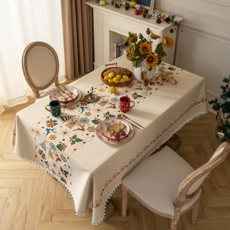 Weihnachtlich inspirierte Jacquard-Tischdecke in Beige - image 1