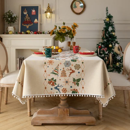 Weihnachtlich inspirierte Jacquard-Tischdecke in Beige - 140cm x 260cm - image 0