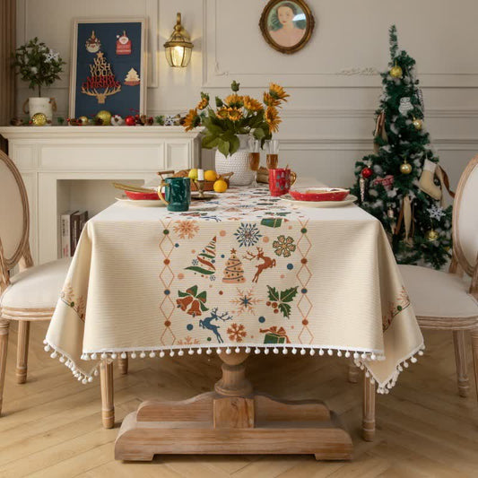 Weihnachtlich inspirierte Jacquard-Tischdecke in Beige - 140cm x 260cm - image 0