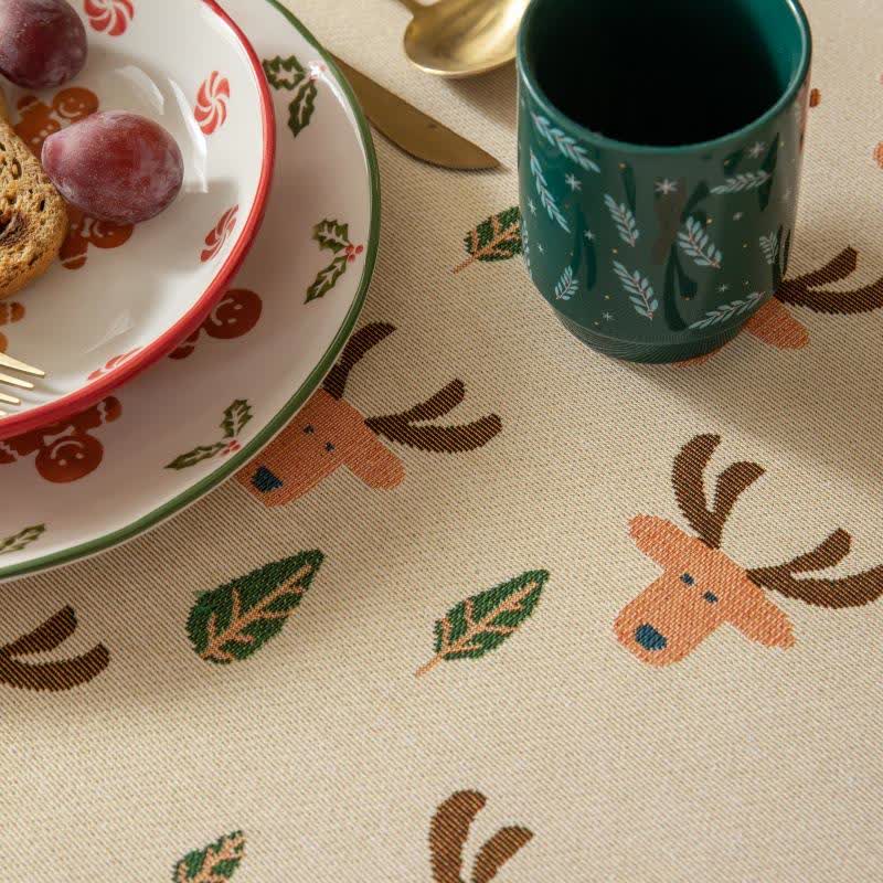 Weihnachts-Rentier-Tischdecke in Jacquard-Beige - image 4