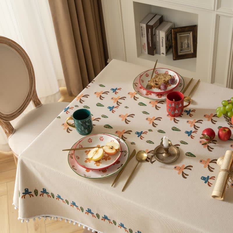 Weihnachts-Rentier-Tischdecke in Jacquard-Beige - image 3