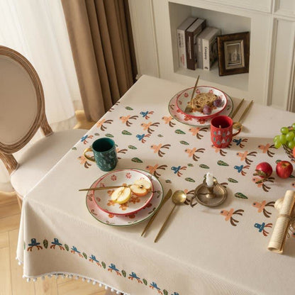 Weihnachts-Rentier-Tischdecke in Jacquard-Beige - image 3