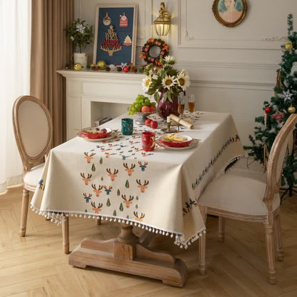 Weihnachts-Rentier-Tischdecke in Jacquard-Beige - image 1