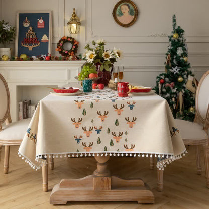Weihnachts-Rentier-Tischdecke in Jacquard-Beige - 140cm x 260cm - image 0