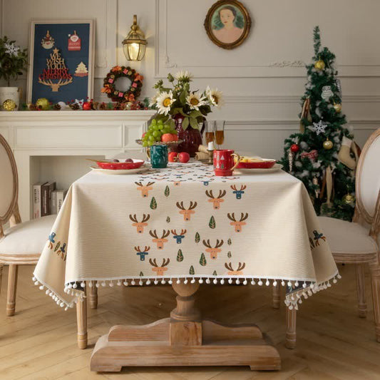 Weihnachts-Rentier-Tischdecke in Jacquard-Beige - 140cm x 260cm - image 0
