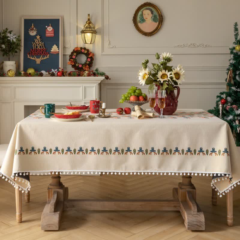 Weihnachts-Rentier-Tischdecke in Jacquard-Beige - image 2