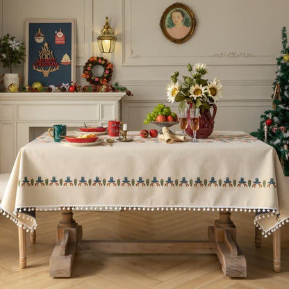 Weihnachts-Rentier-Tischdecke in Jacquard-Beige - image 2