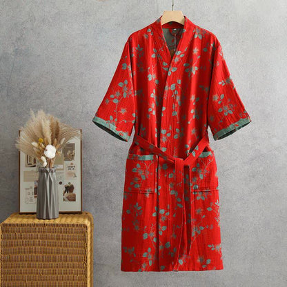 Yukata-Robe aus Baumwollgaze mit Zweigblättern - XL - image 0