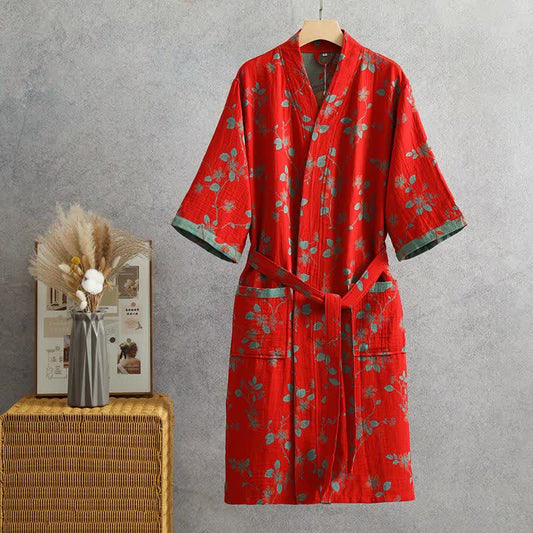 Yukata-Robe aus Baumwollgaze mit Zweigblättern - XL - image 0