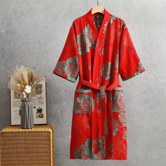Pfingstrosen-Yukata-Robe aus Baumwollgaze - XL - image 0