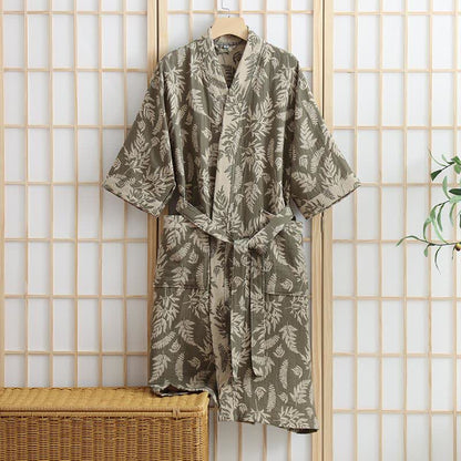 Blatt-Baumwollgaze-Kimono-Yukata-Robe - Grün - XL - image 7