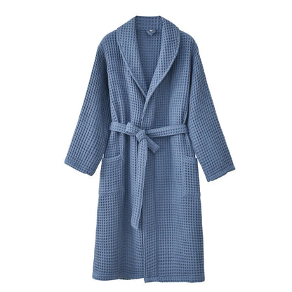 Einfarbiger Bademantel aus reiner Baumwolle mit Waffelmuster - Blau - XXL - image 7