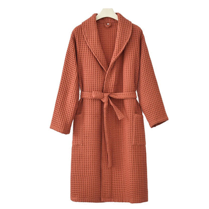 Einfarbiger Bademantel aus reiner Baumwolle mit Waffelmuster - Rot - XXL - image 5