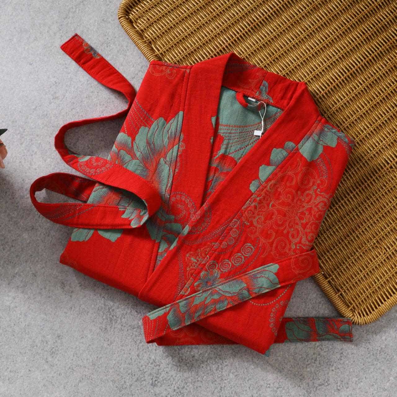 Pfingstrosen-Yukata-Robe aus Baumwollgaze - image 1
