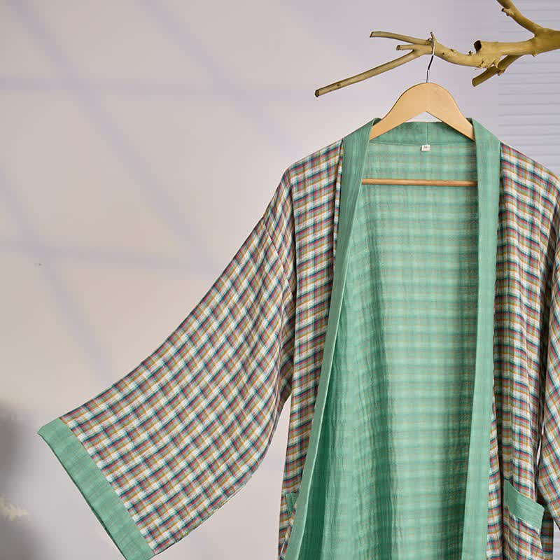 Karierte Kimono-Yukata-Robe aus Baumwollgaze - image 1