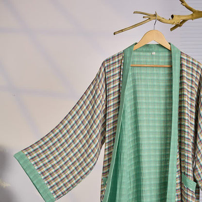 Karierte Kimono-Yukata-Robe aus Baumwollgaze - image 1
