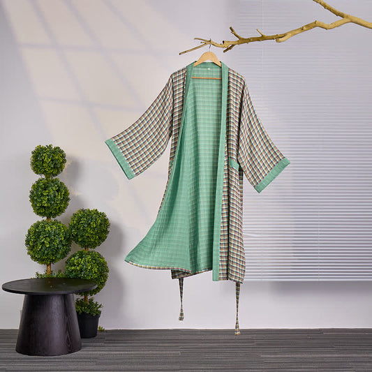 Karierte Kimono-Yukata-Robe aus Baumwollgaze - XXL - image 0