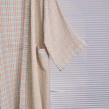 Bunter Kimono-Bademantel aus Baumwollgaze mit Gingham-Muster - image 3