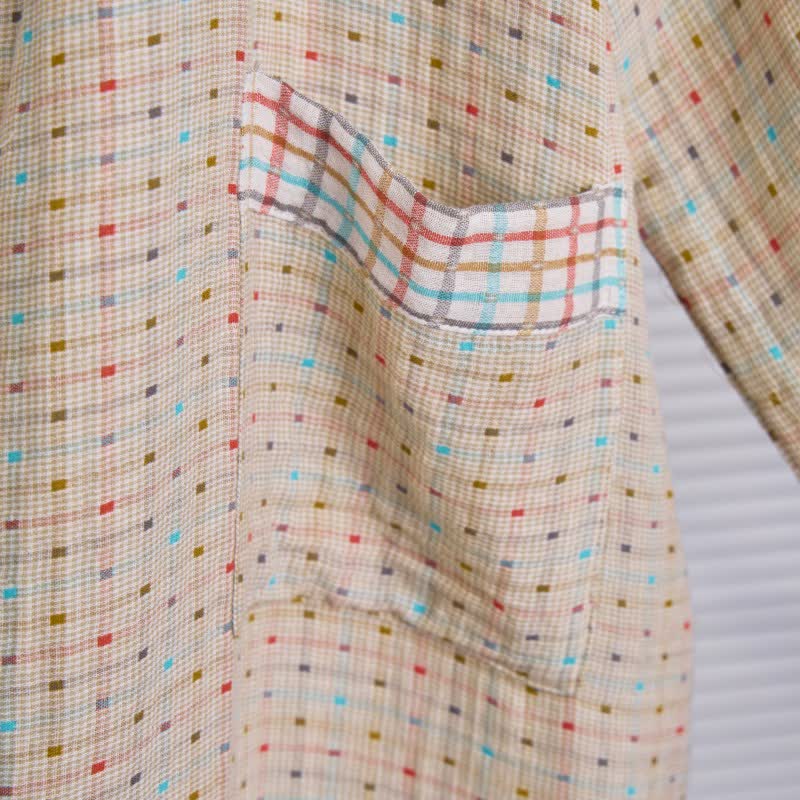 Bunter Kimono-Bademantel aus Baumwollgaze mit Gingham-Muster - image 4
