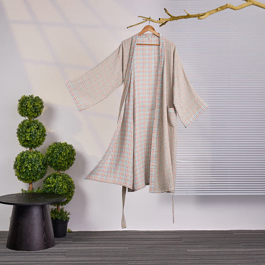 Bunter Kimono-Bademantel aus Baumwollgaze mit Gingham-Muster - XXL - image 0