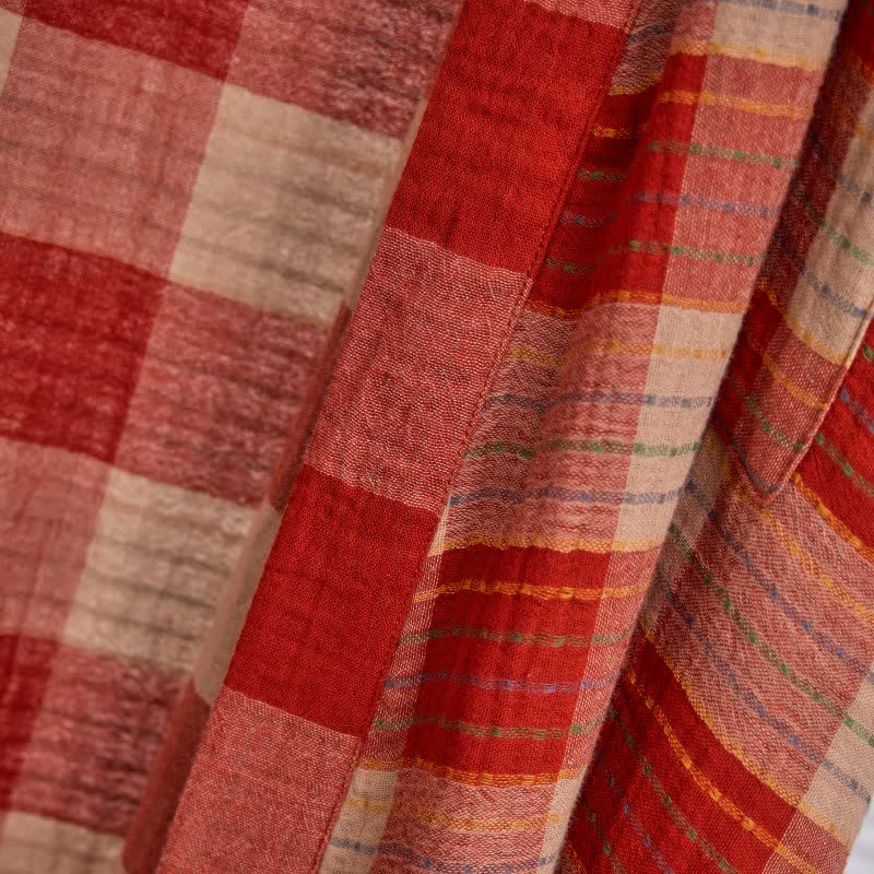 Klassischer karierter Kimono-Bademantel aus Baumwollgaze - image 4