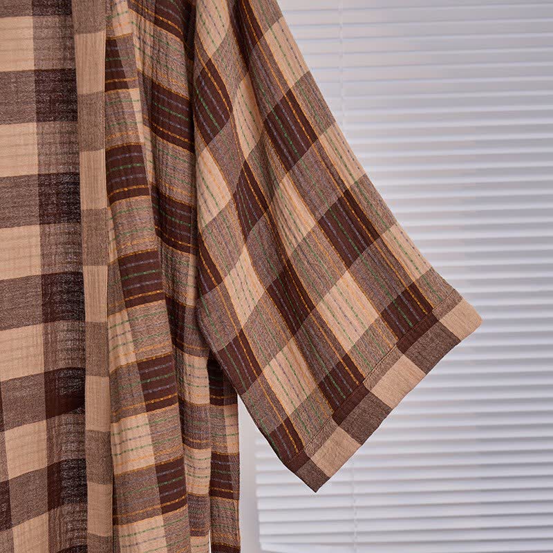 Klassischer karierter Kimono-Bademantel aus Baumwollgaze - image 7